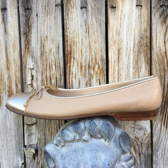 New Gravati Ballet Flat Cap Toe Leather Beige Nude Gold 10.5